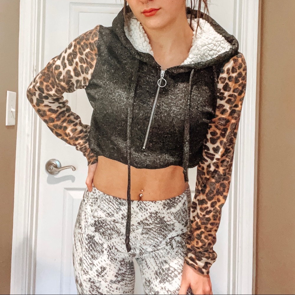 cheetah ring zip up hoodie